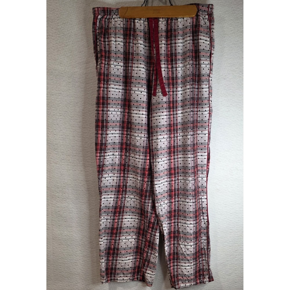 Victoria's Secret Lounge Pants Women's Medium Red Pink‎ Plaid Textured Dots
